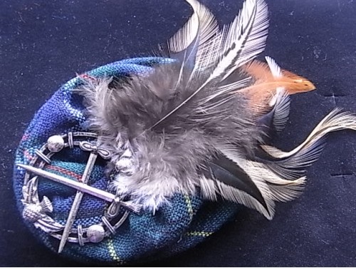  Feathers and  Tartan Vintage Brooch Corsage